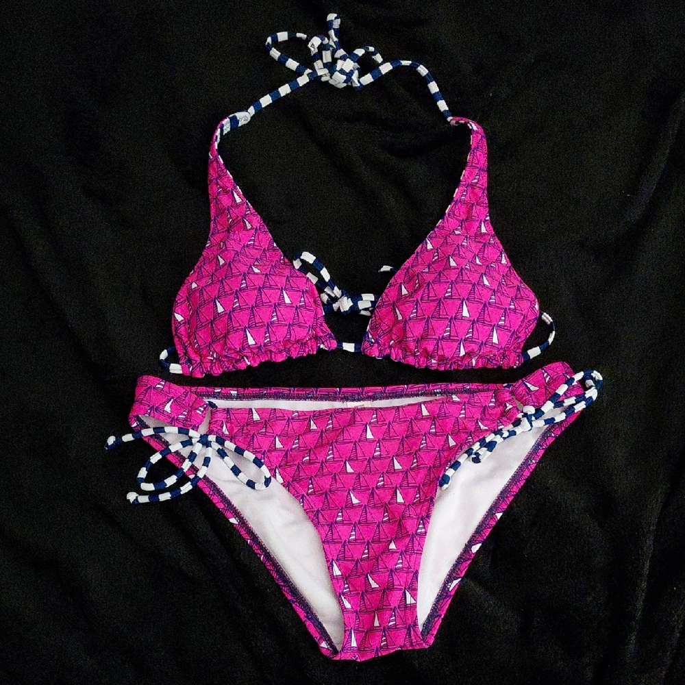 Arizona hot pink & navy bikini with sailboats